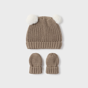 Mayoral – Conjunto Gorro+Luvas Tricô – Pompom Castanho