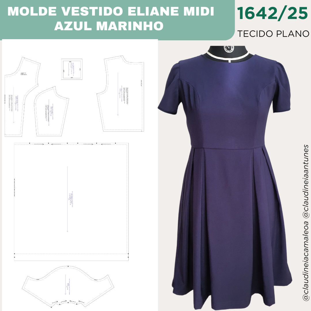 1642/25 MOLDE VESTIDO ELIANE MIDI AZUL MARINHO - Image 3