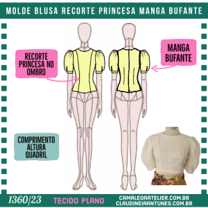 Molde Blusa Recorte Princesa Manga Bufante 1360/23