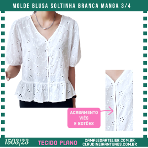 Molde Blusa Soltinha Branca Manga 3/4 1503/23