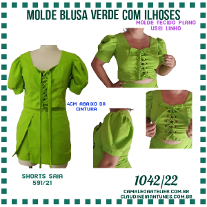 Molde Blusa Verde com Ilhoses em Linho 1042/22