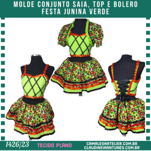 Molde Conjunto Saia Top e Bolero Festa Junina Verde 1426/23