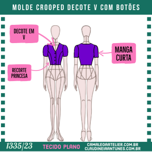 Molde Cropped Decote V com Botões 1335/23