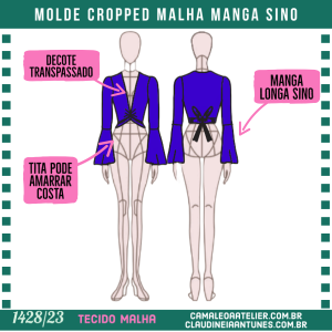 Molde Cropped Malha Manga Sino 1428/23