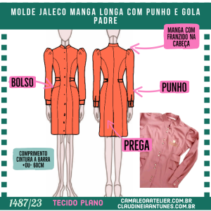 Molde Jaleco Manga Longa Punho e Gola Padre 1487/23