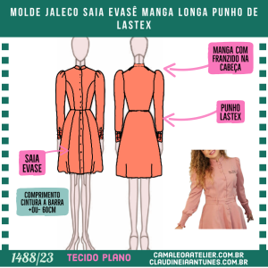 Molde de Jaleco Saia Evasê Manga Longa Punho Lastex 1488/23