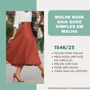 Molde Saia Base Meio Gode em Malha Midi 1546/23