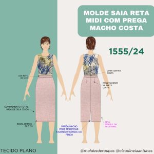 Molde Saia Reta Midi com Prega Macho Costa 1555/24