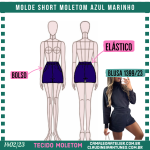 Molde Short Moletom Azul Marinho 1402/23
