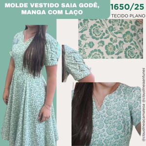 1650/25 MOLDE VESTIDO SAIA GODÊ, MANGA COM LAÇO