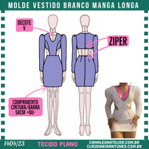 Molde Vestido Branco Manga Longa 1404/23