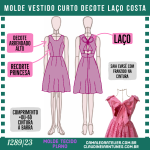Molde Vestido Curto Decote Laço Costa 1289/23