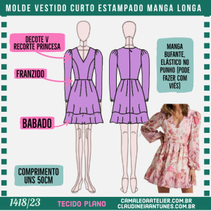 Molde Vestido Curto Estampado Manga Longa 1418/23