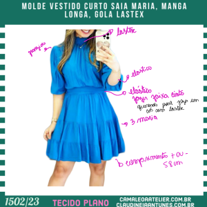 Molde Vestido Curto Saia Maria Manga Longa Gola Lastex 1502/23