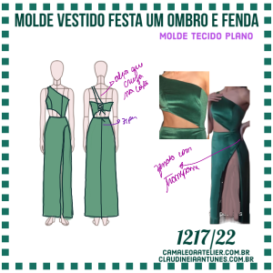 Molde Vestido Festa um Ombro Fenda 1217/22