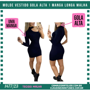 Molde Vestido Gola Alta 1 Manga Longa Malha 1477/23