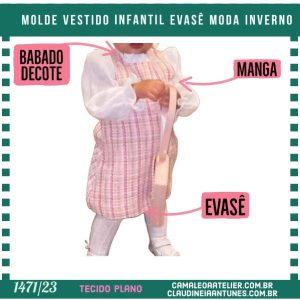 Molde Vestido Infantil Evasê Moda Inverno 1471/23