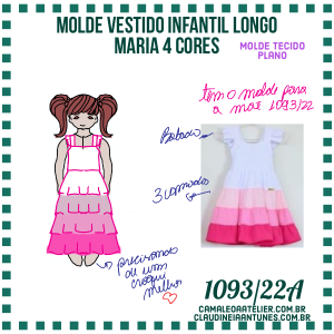 Molde Vestido Infantil Longo Maria 4 Cores 1093/22A