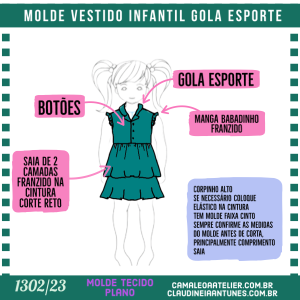 Molde Vestido Infantil com Gola Esporte 1302/23
