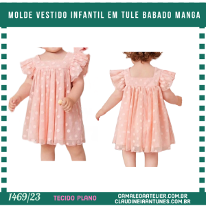 Molde Vestido Infantil em Tule Babado Manga 1469/23