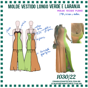 Molde Vestido Longo Verde e Laranja 1030/22
