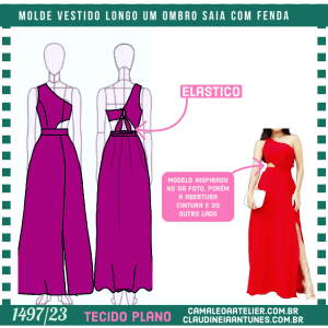 Molde Vestido Longo um Ombro Saia com Fenda 1497/23