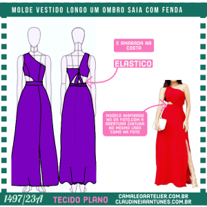 Molde Vestido Longo um Ombro Saia com Fenda 1497/23A