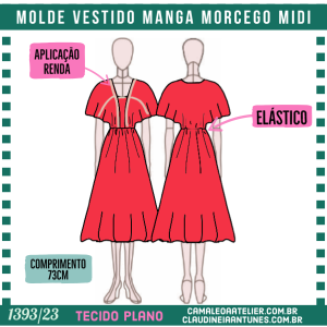 Molde Vestido Manga Morcego Midi 1393/23