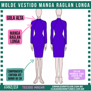Molde Vestido Manga Raglan Longa Malha 1382/23