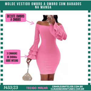 Molde Vestido Ombro a Ombro com Babados na Manga 1433/23