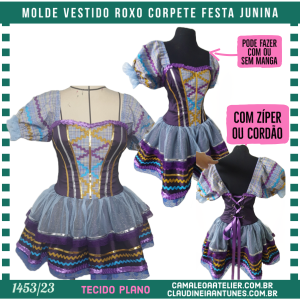 Molde Vestido Roxo Corpete Festa Junina 1453/23