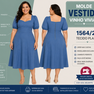Molde Vestido Vinho Vivian- Molde Evangélica 1564/24