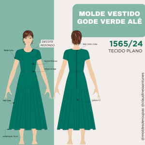 Molde Vestido Gode Verde ALÊ- Moda Evangelica 1565/24