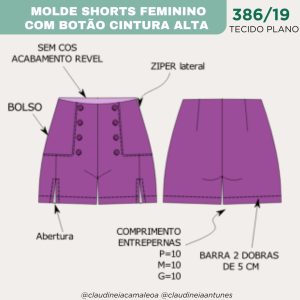 Molde Short Feminino com Botão Cintura Alta 386/19
