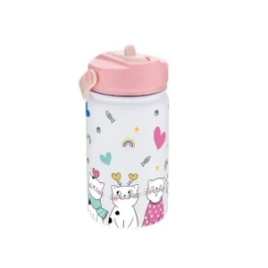 Aurea Kids – Termo Líquidos C/Palhinha 330ml – Ice/Pink Cats