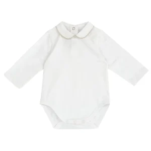 Chicco – Body Manga Comprida – Branco/Gola Bege