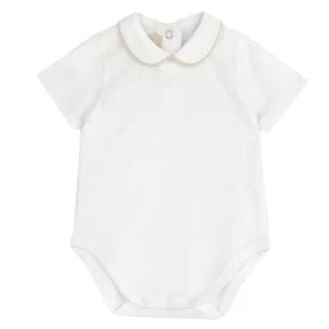 Chicco – Body Manga Curta – Branco/Gola Bege