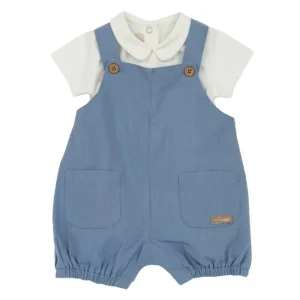 Chicco – Conjunto Jardineiras+Body – Azul/Branco