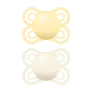 MAM – 2 Chupetas Perfect – Tetina Silicone – Amarelo/Bege 2-6m