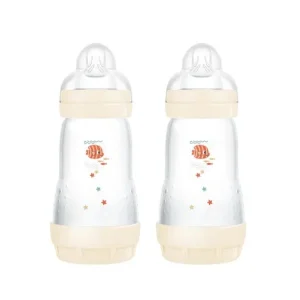 MAM – Conjunto 2 Biberões Anti-Cólicas – Easy Start +2m 260ml – Peixinhos Bege