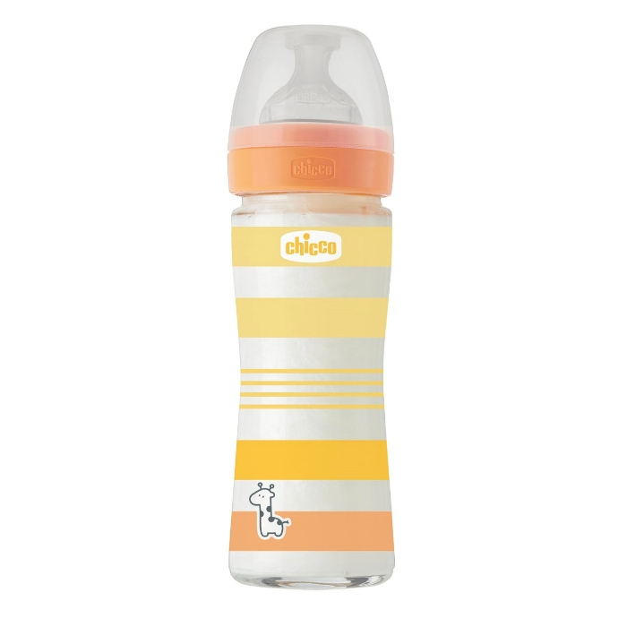 Chicco – Biberão Vidro Well-Being 240ml – Fluxo Lento – Riscas Laranja - Image 2